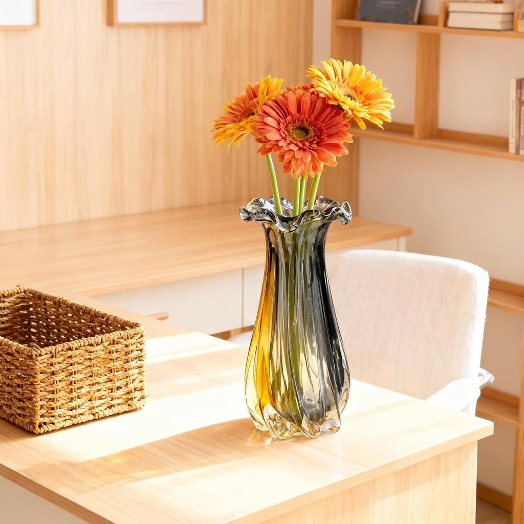 Amber Gradient Hand Blown Glass Vase