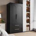 Black Wooden Wardrobe with Drawers & Aluminum Rod