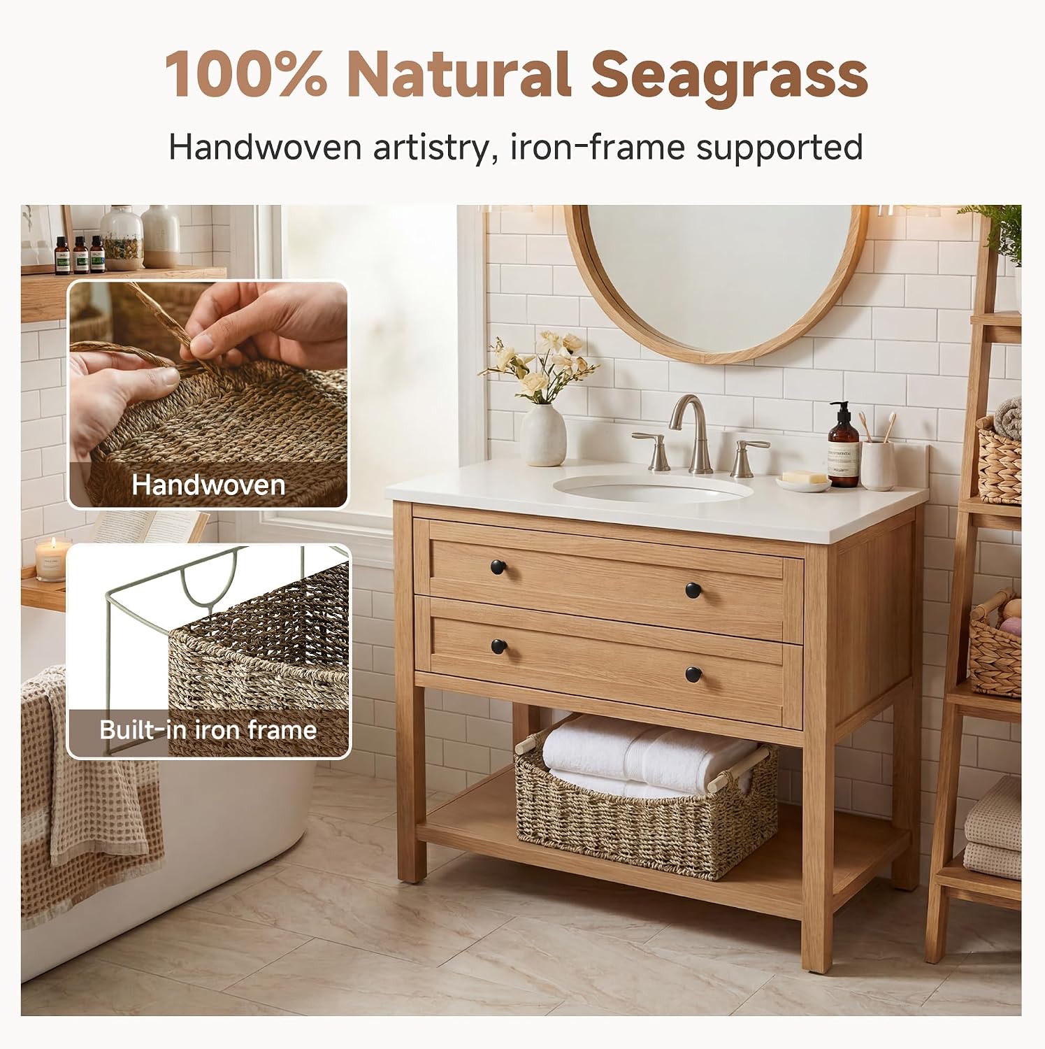 1 Pack Large Seagrass Storage Basket