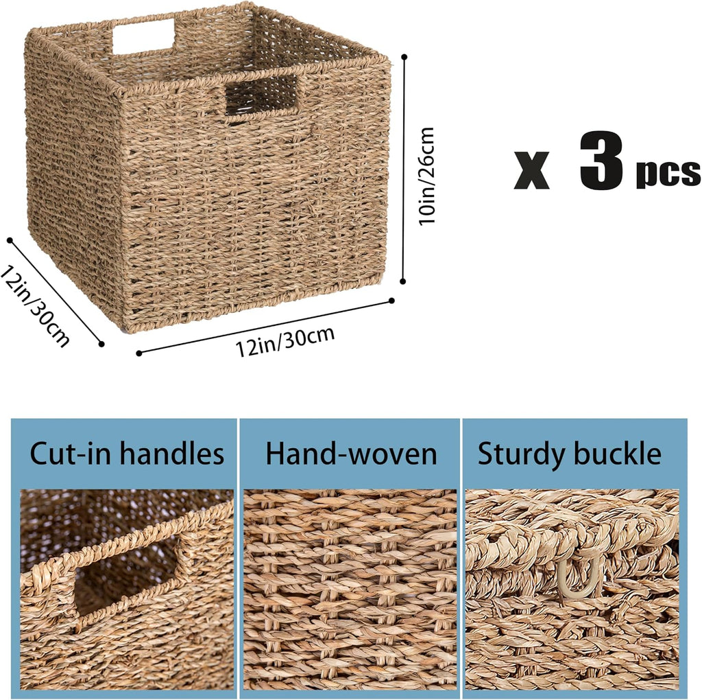 3 Pack Cube Wicker Storage Baskets