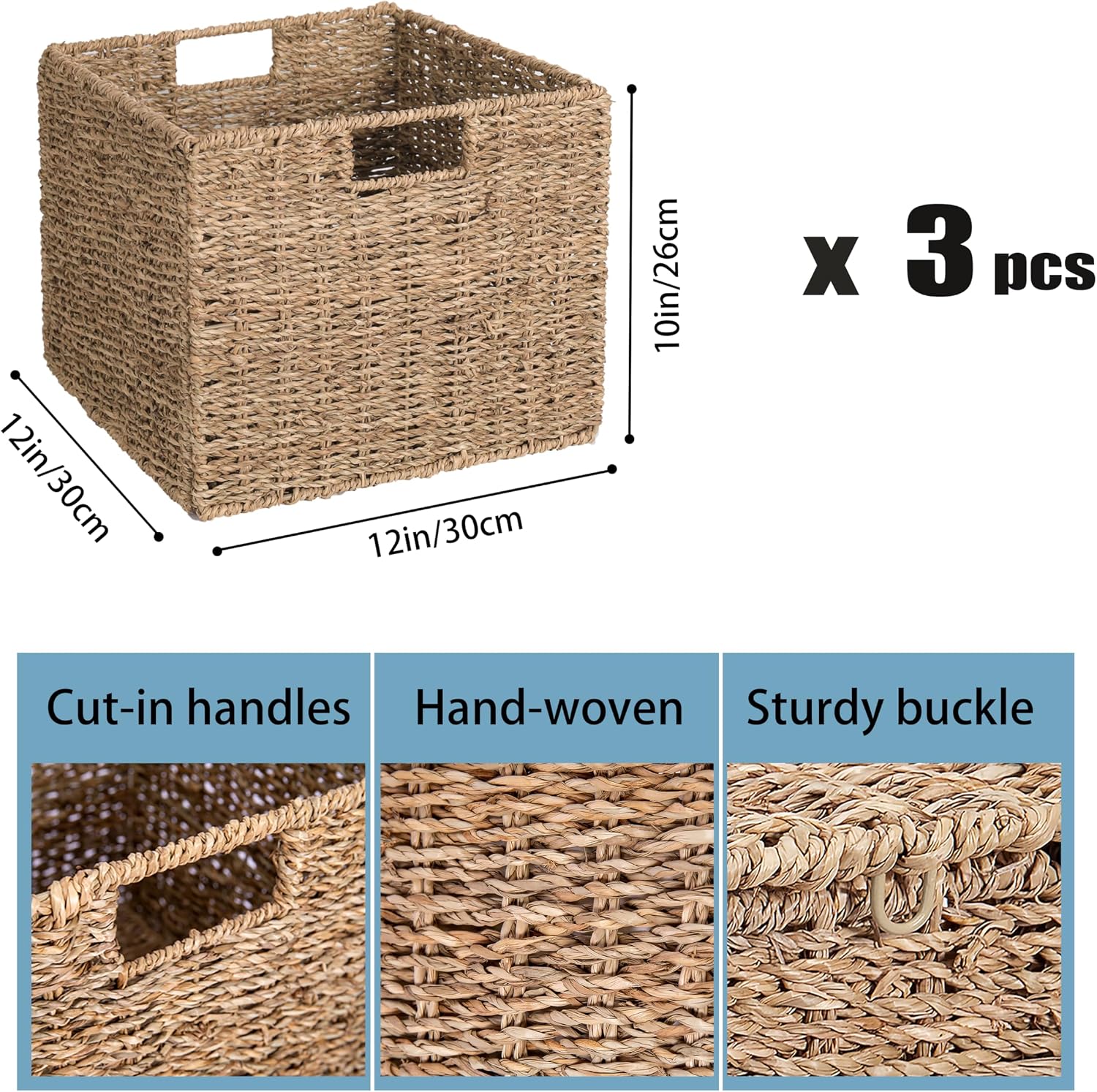 3 Pack Cube Wicker Storage Baskets