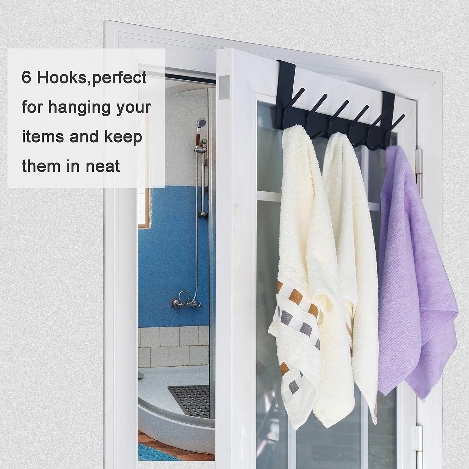 6 Hooks Black Door Hanger 2 Pack