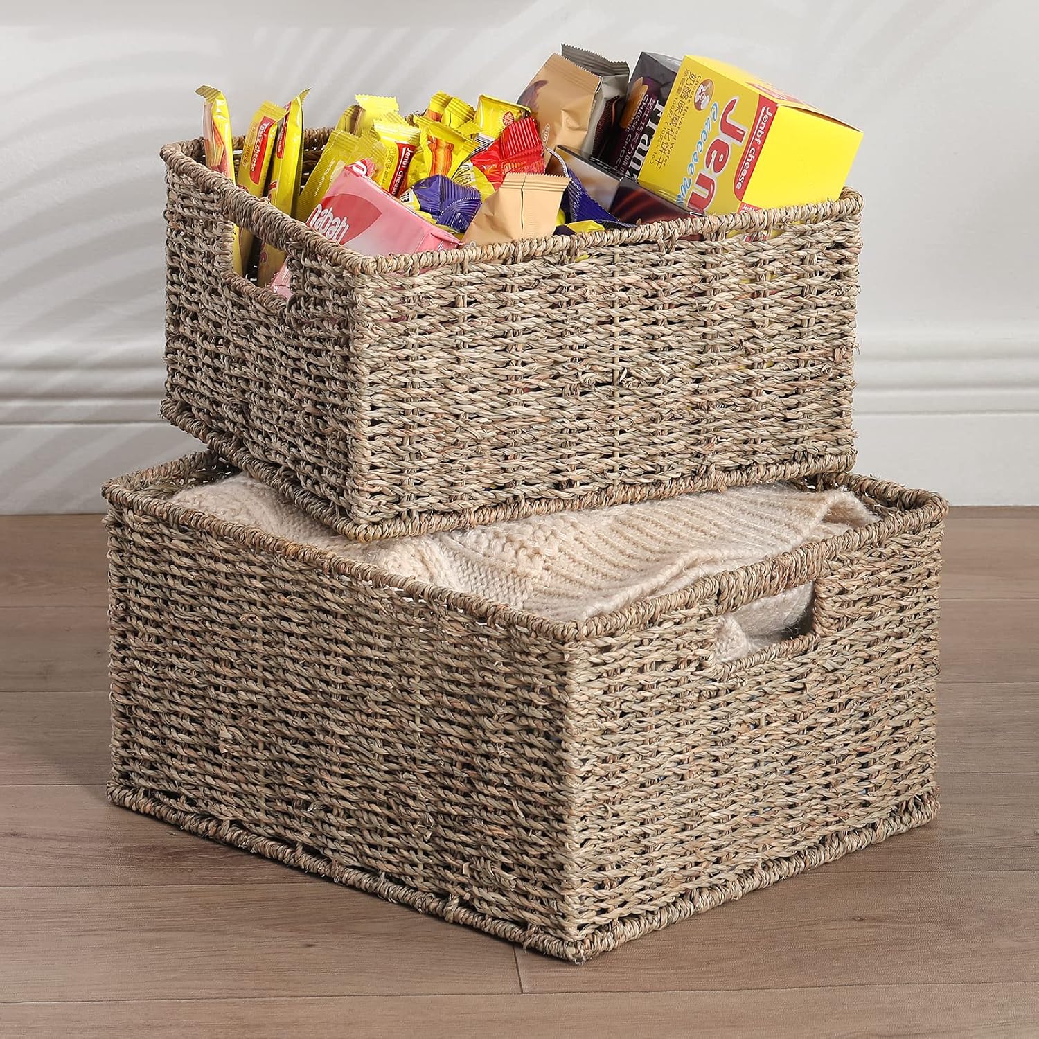 Large Seagrass Storage Baskets 2 Pack Natural
