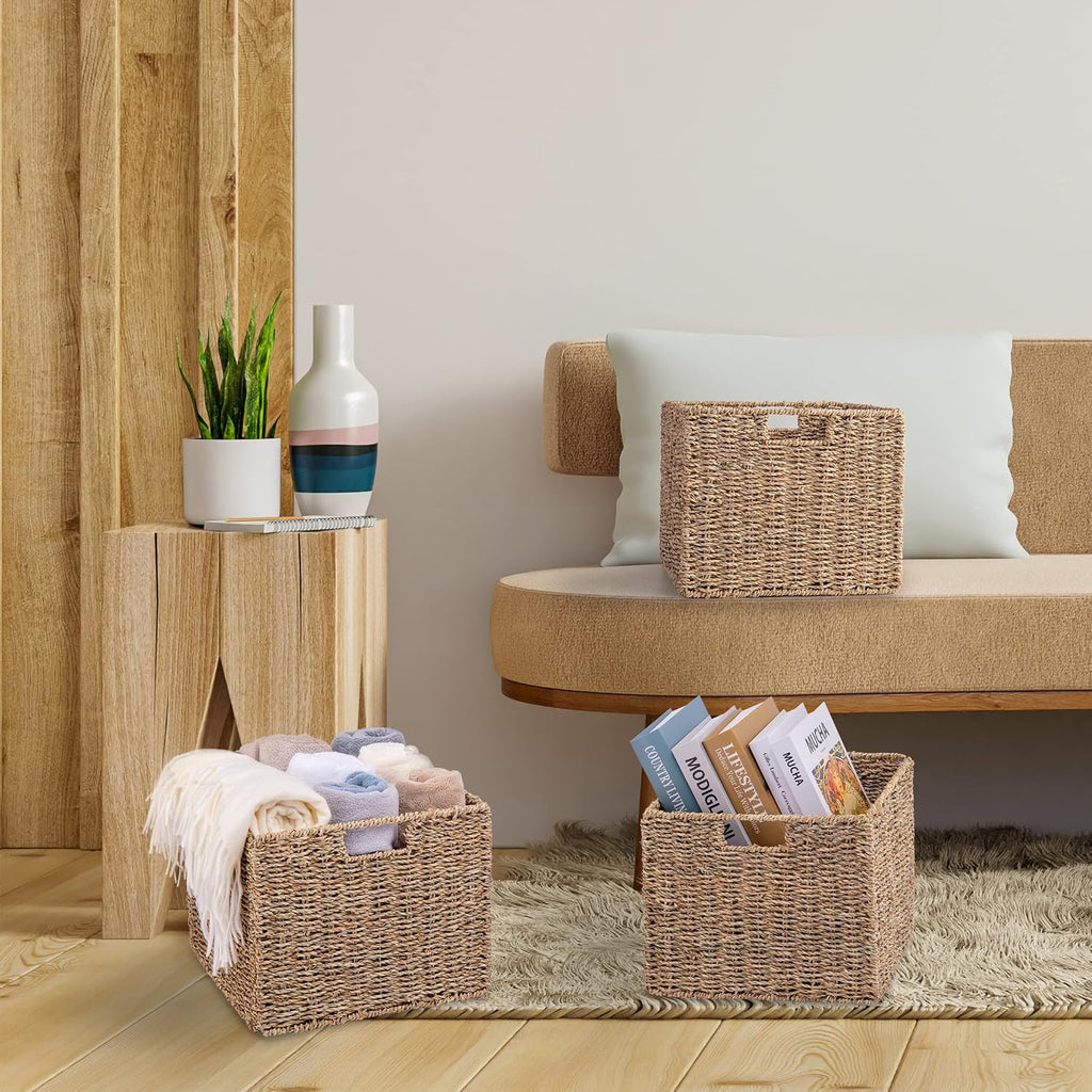 3 Pack Cube Wicker Storage Baskets