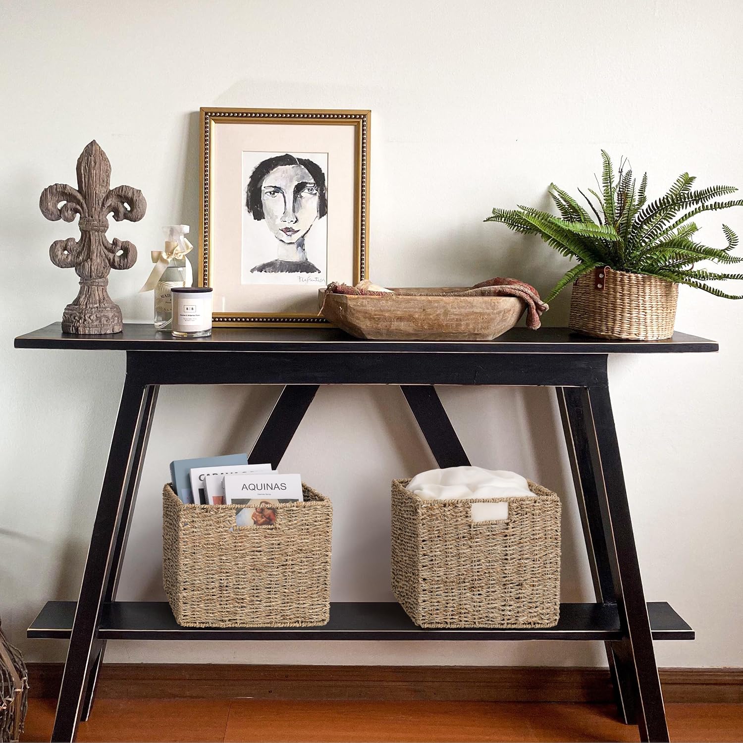 3 Pack Cube Wicker Storage Baskets